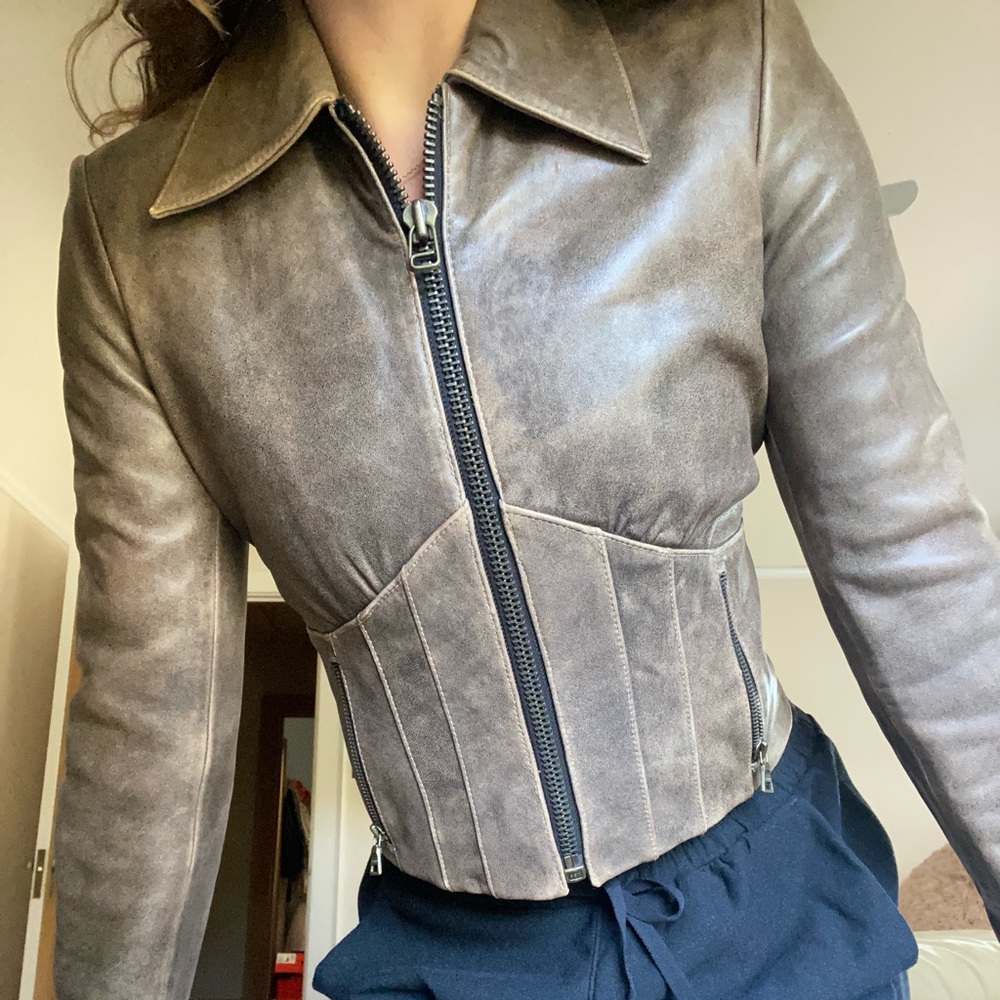 Guess Leather Jacket Corset Detail